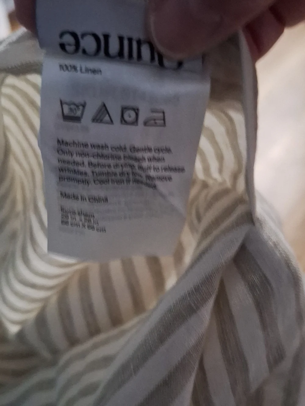 Quince European Linen Euro Sham Willowleaf/White Stripe NEW